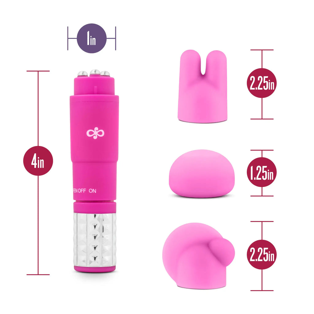 Pink rose revitalize massage kit with sleek plastic vibrating toy and interchangeable heads with metallic base