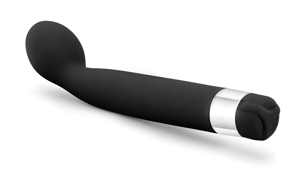 Black silicone vibratory wand with silver metallic band near handle rose rose scarlet g black product image