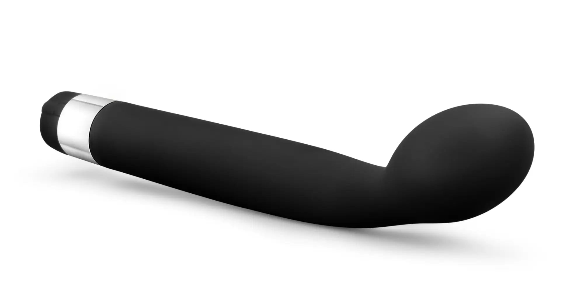 Rose rose scarlet g black black silicone vibratory wand with silver metallic band near the handle for massage use