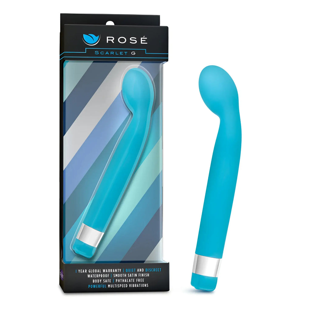 A sleek turquoise rose scarlet g vibratory wand with satin finish and silver metallic base accents