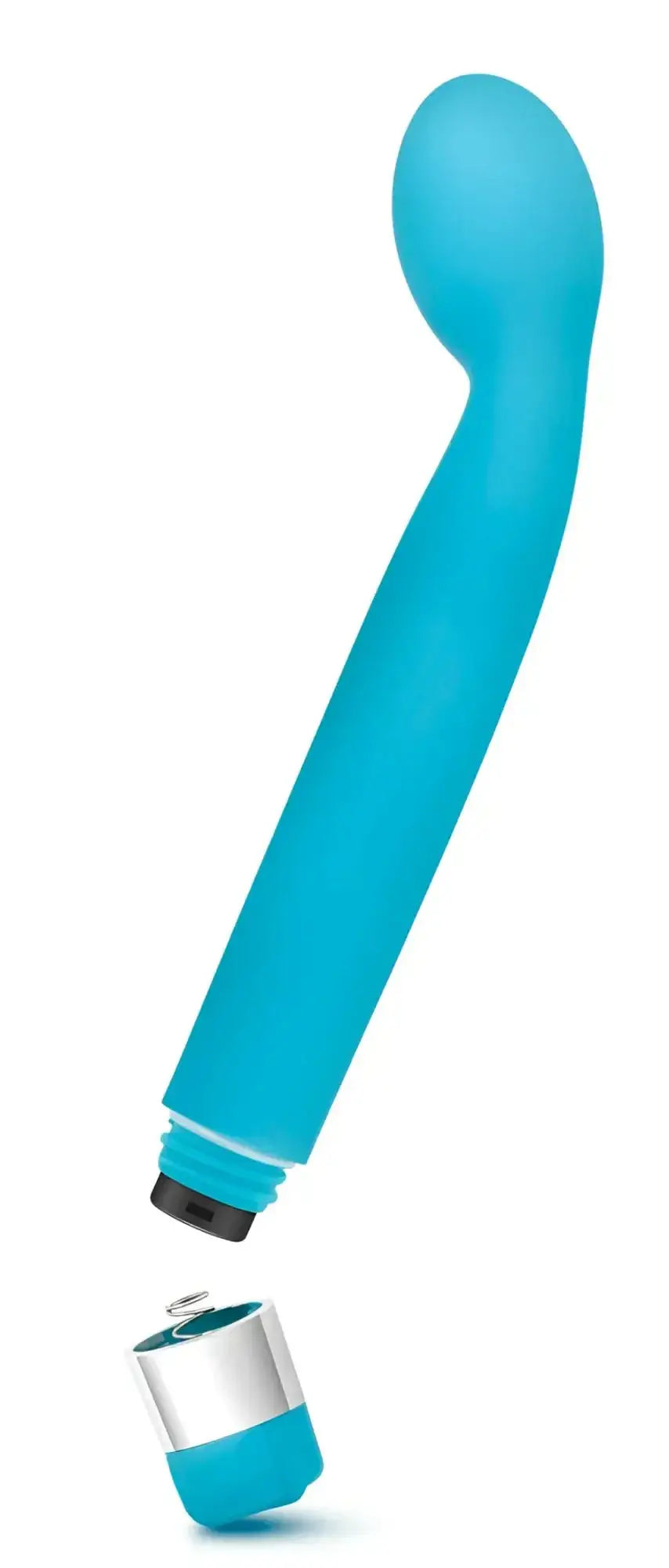 Turquoise silicone vibrato wand with a silver-toned metallic base from rose rose scarlet g blue collection