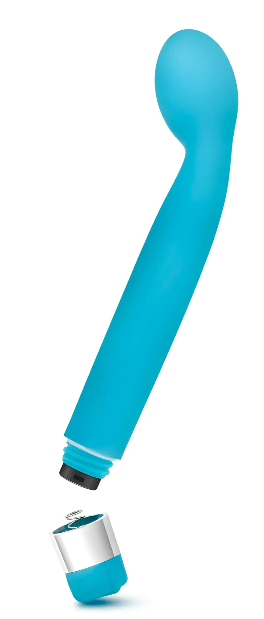 Turquoise silicone vibrato wand with a silver-toned metallic base from rose rose scarlet g blue collection