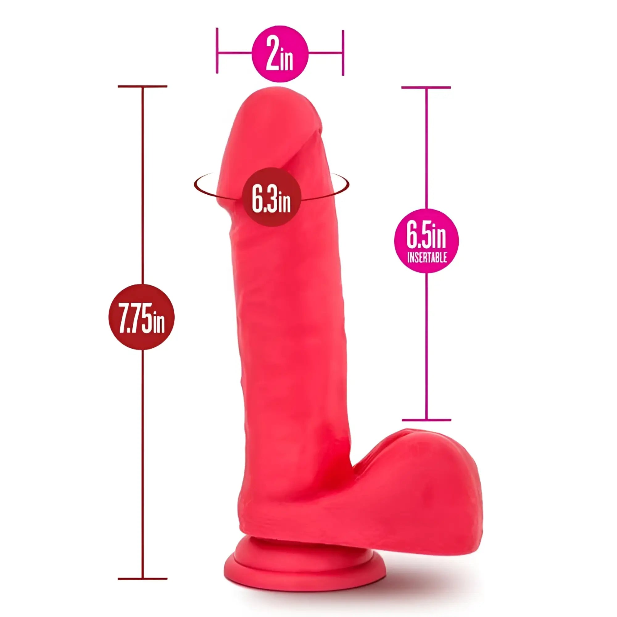 Bright pink silicone ruse ruse big poppa cerise dildo with rounded base and tapered head for adult use