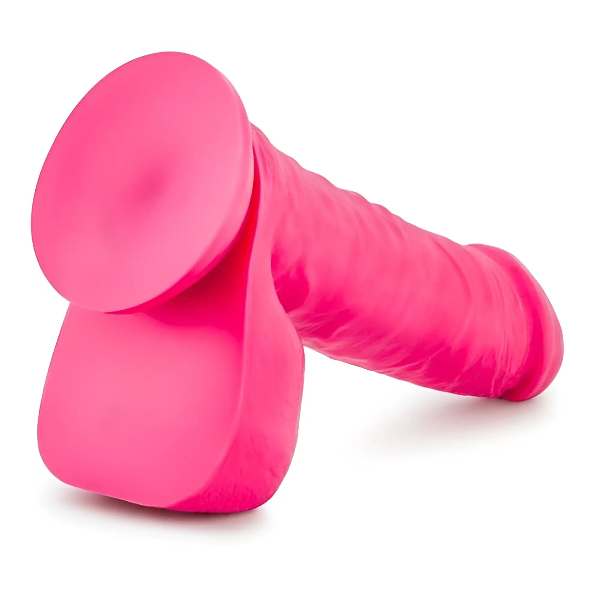 Ruse ruse big poppa hot pink dildo made of silicone with textured shaft and suction cup base for hands-free use