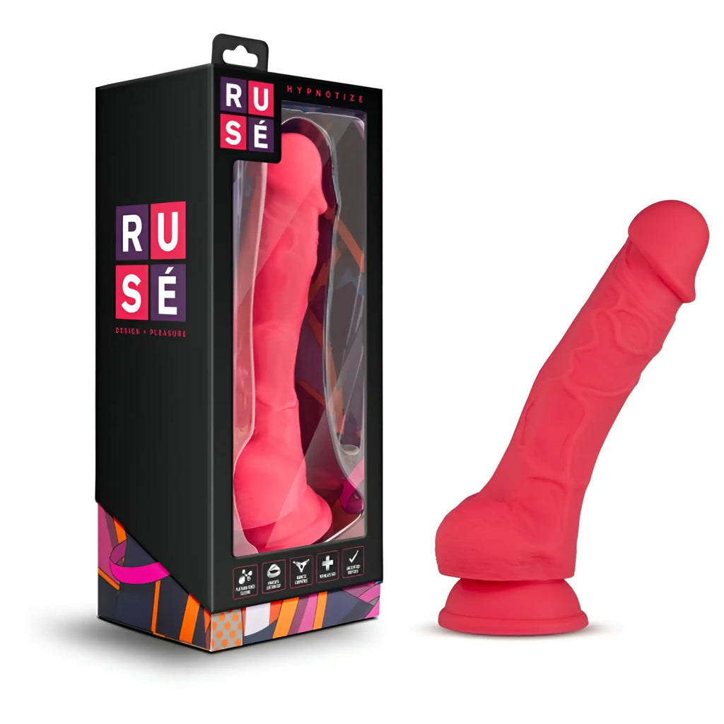 Bright pink silicone dildo by Ruse model Hypnotizer designed for personal pleasure and comfort use