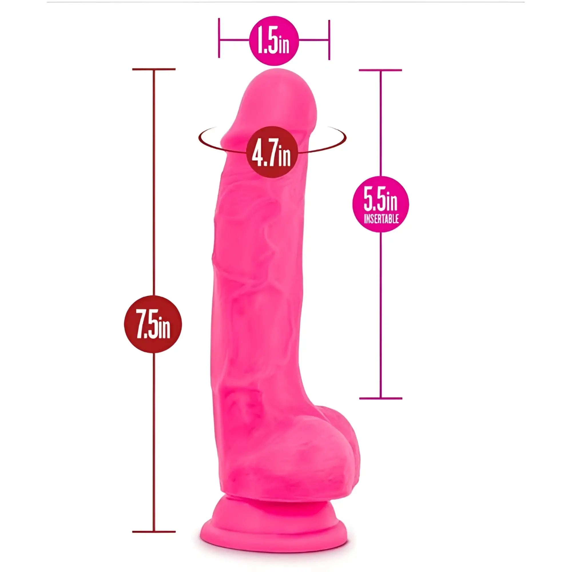 Bright pink silicone dildo with textured surface and rounded base from ruse ruse hypnotize collection