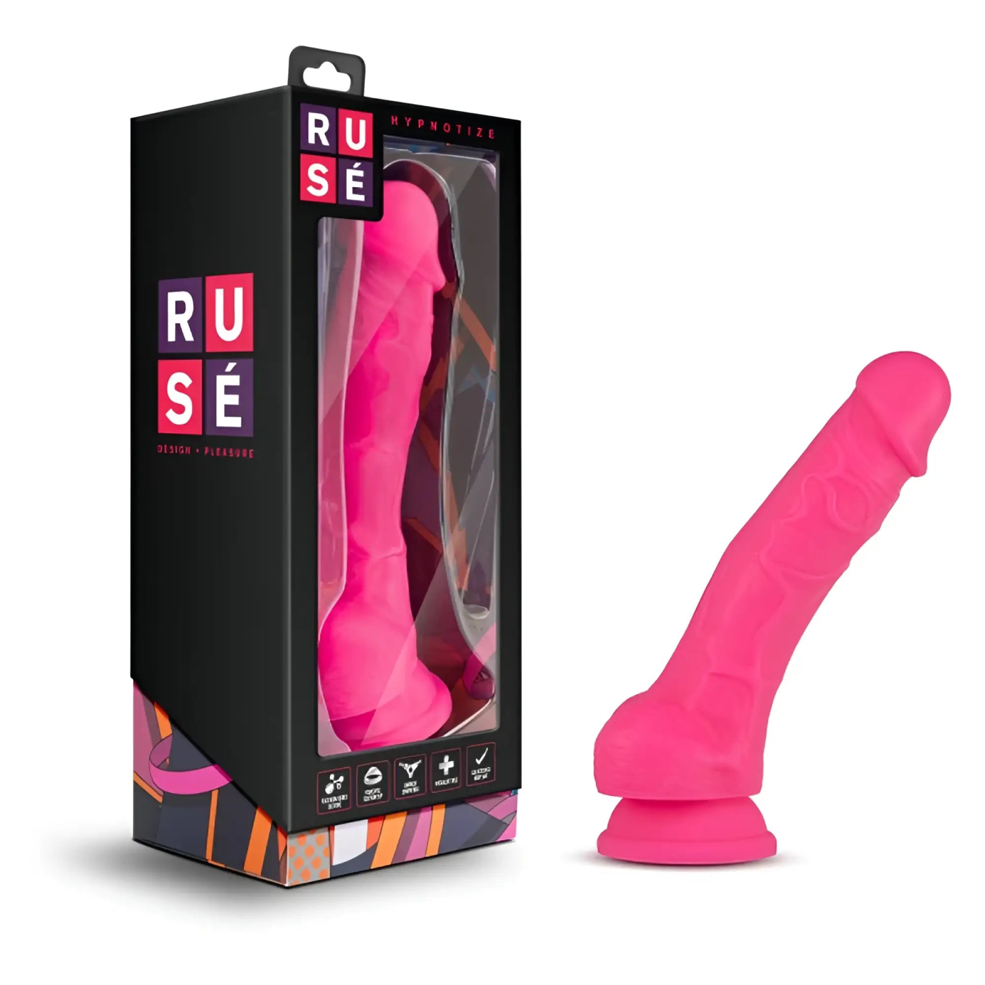Vibrant pink silicone dildo by Ruse model Hypnotize designed for adult pleasure and stimulation