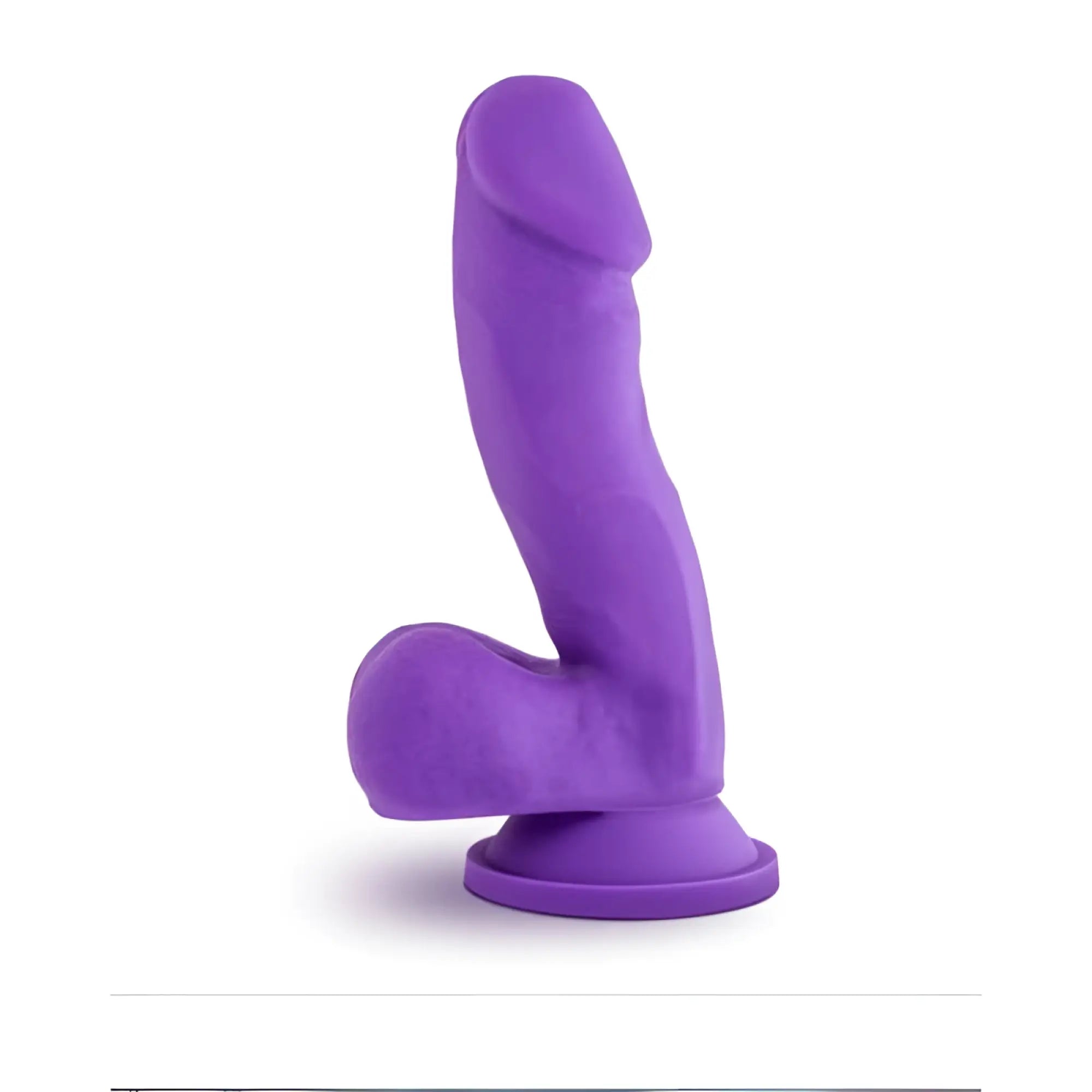 Purple silicone dildo with curved design and rounded base from ruse ruse juicy purple dong product line