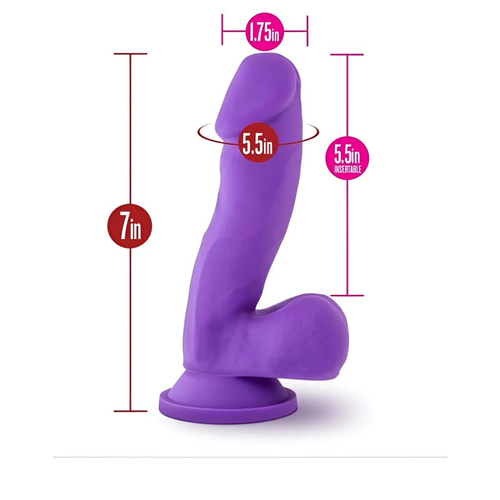 Ruse Ruse Juicy purple silicone dildo with curved design and rounded base measuring 7 inches in length
