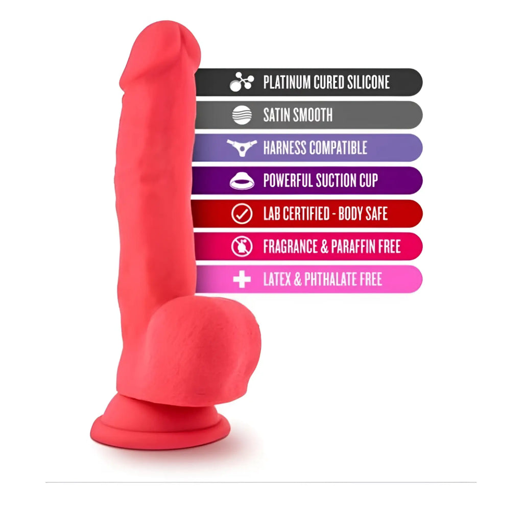 Bright red ruse ruse shimmy cherise dong made of platinum cured silicone with satin smooth finish and suction cup base