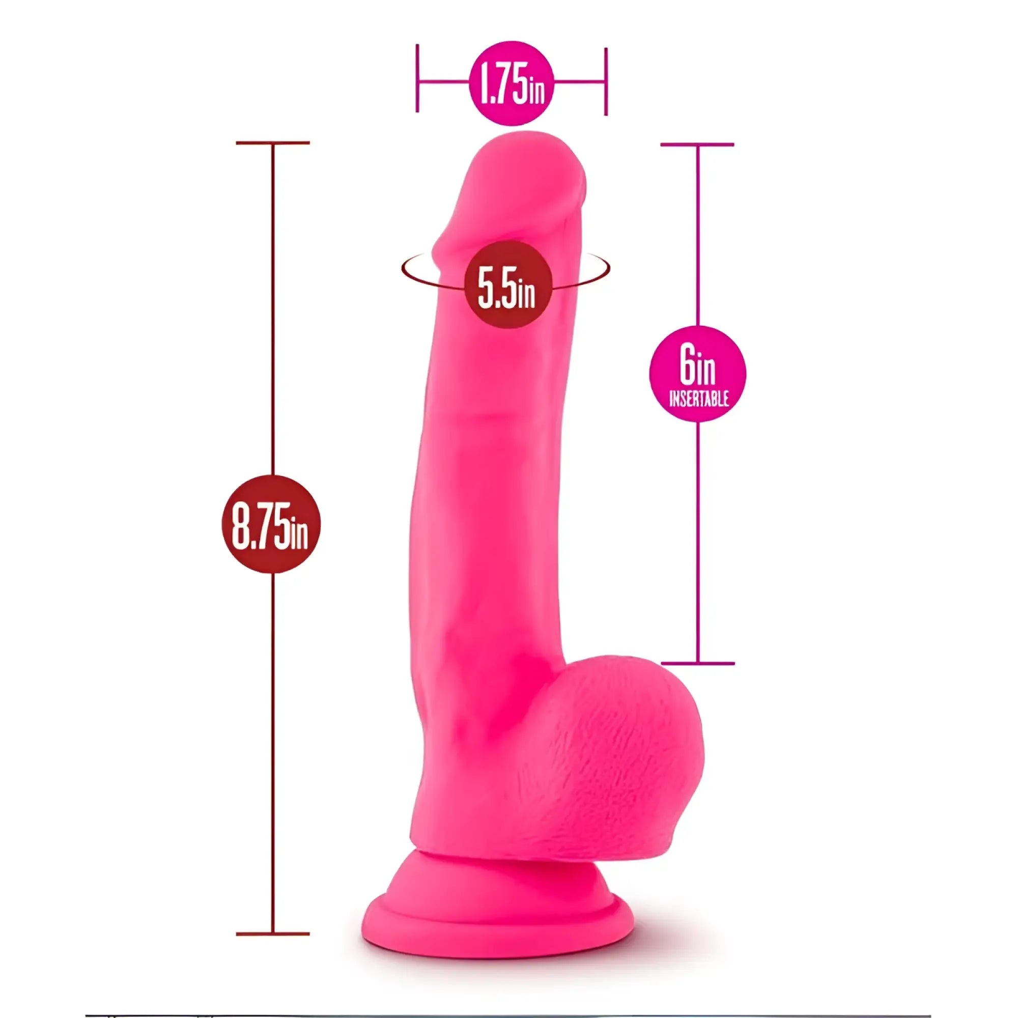 Bright pink silicone dildo ruse ruse shimmy with rounded base and textured head for enhanced stimulation