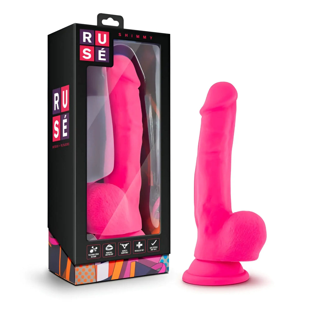 Vibrant pink silicone adult toy ruse shimmy designed for intimate use in a hot pink color by ruse