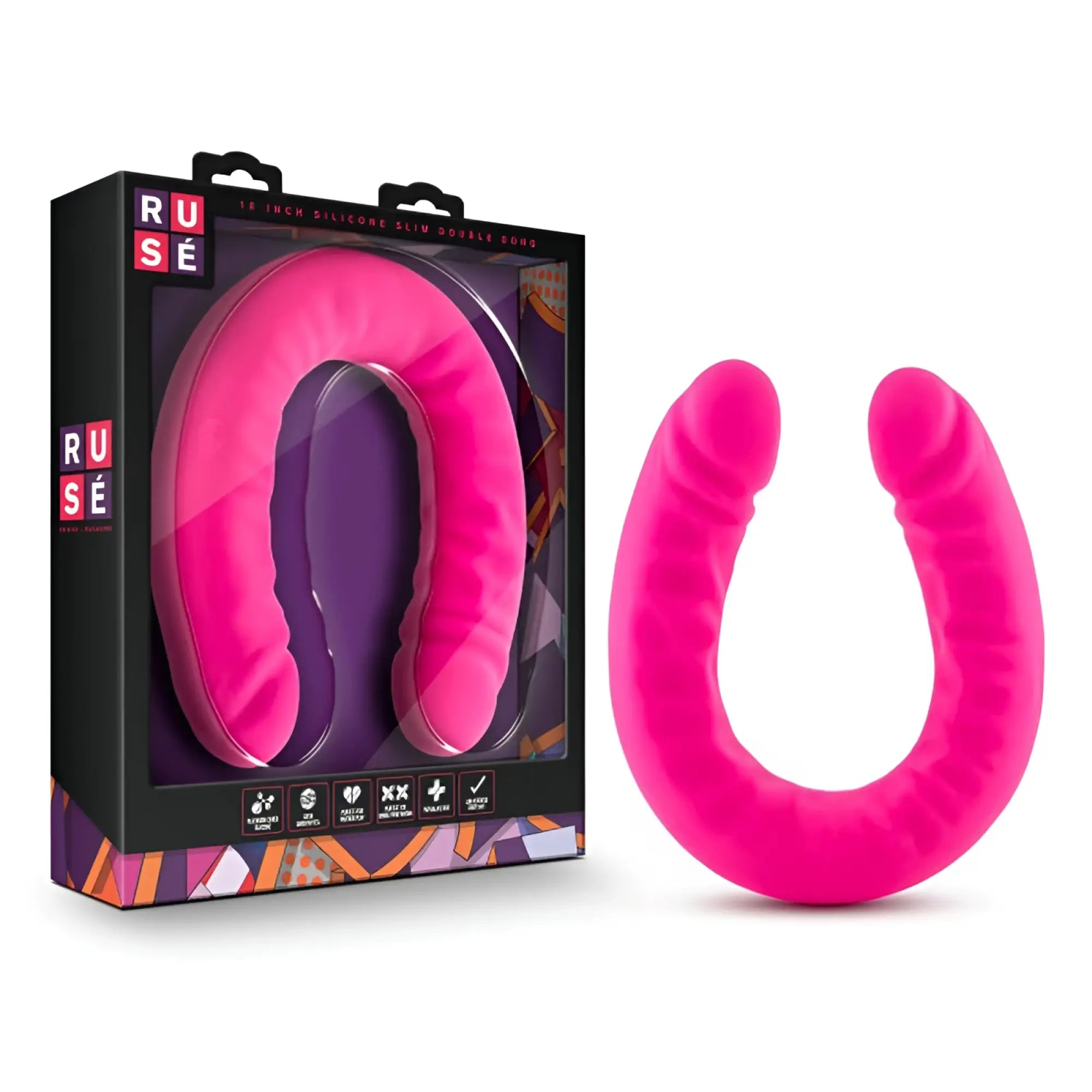 Bright pink silicone double shaft toy by Ruse designed for versatile adult pleasure use