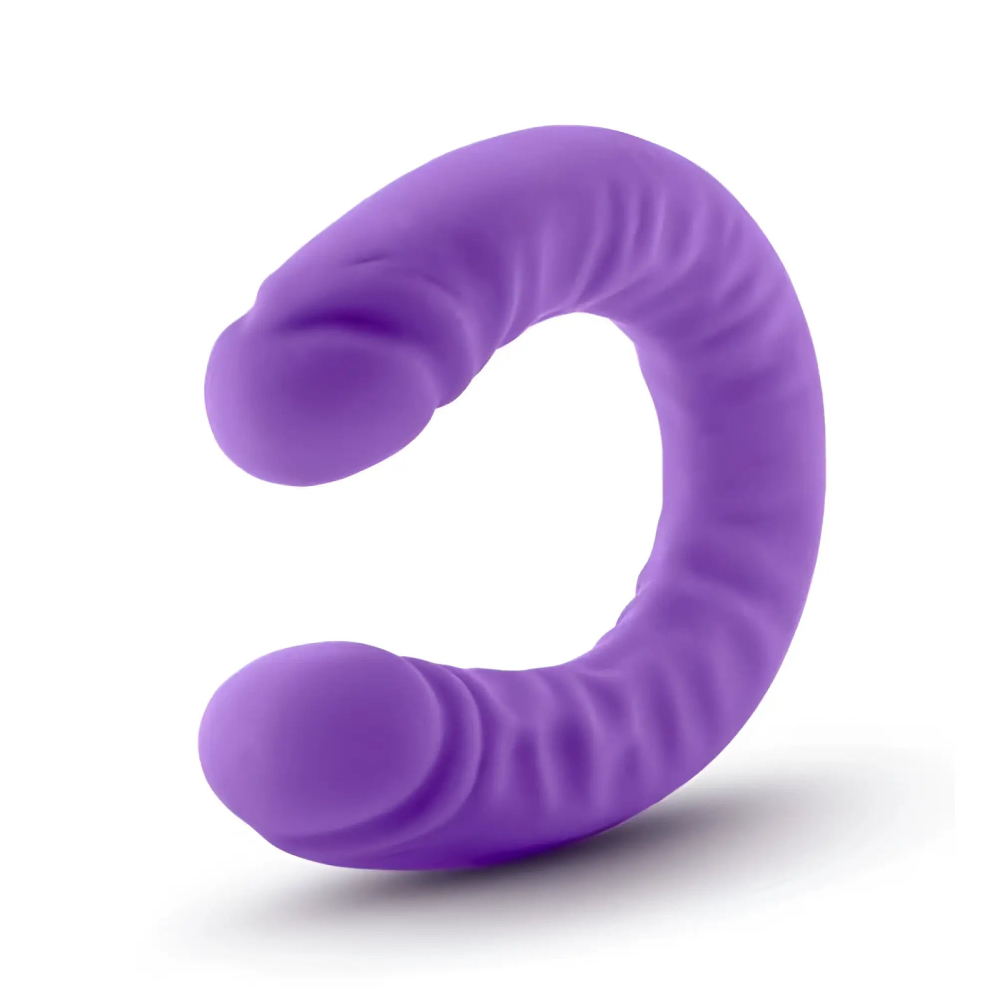 Purple silicone c-shaped slim vibrator with textured ridges and rounded ends from ruse ruse silicone slim 18in double dong