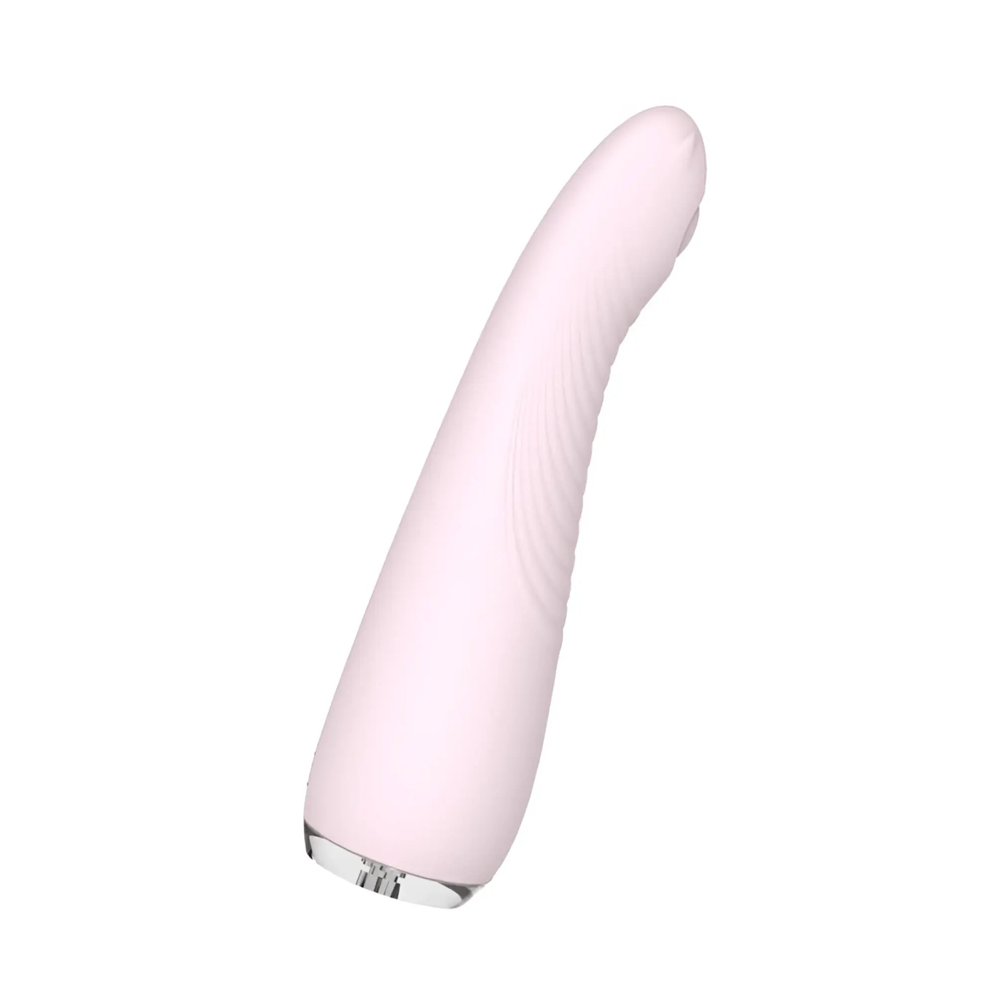 Pink silicone s-hande balle massager orchid with smooth curved design and metallic silver base vibrator toy