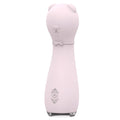 Pink silicone cat-shaped personal massager with bow tie detail and ornate power button emblem s-hande bonnie massager orchid