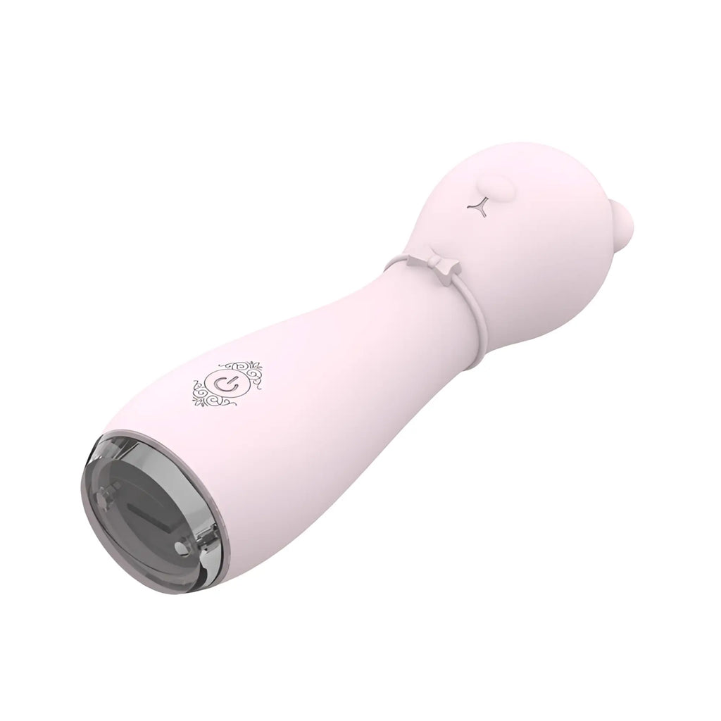 S-hande bonnie massager orchid pink silicone toy with bear head design silver power button and clear lens tip
