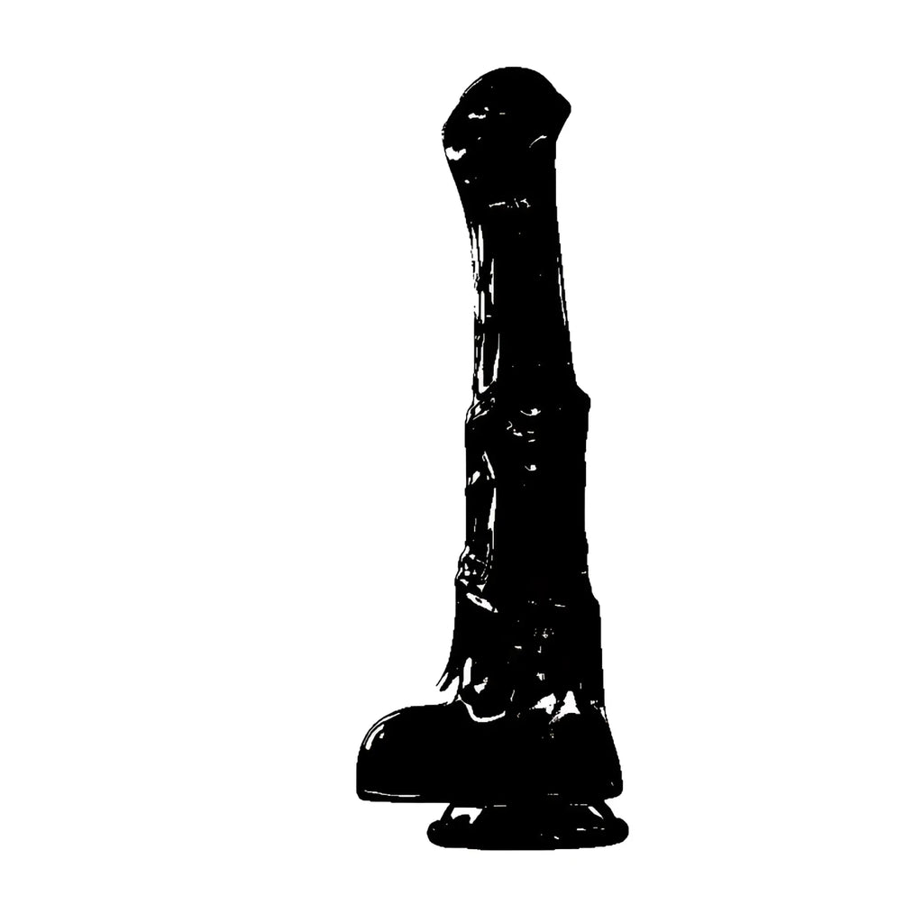 Black glossy plastic horse hoof boot s-hande denny dong w balls clear xxl shown from the back side
