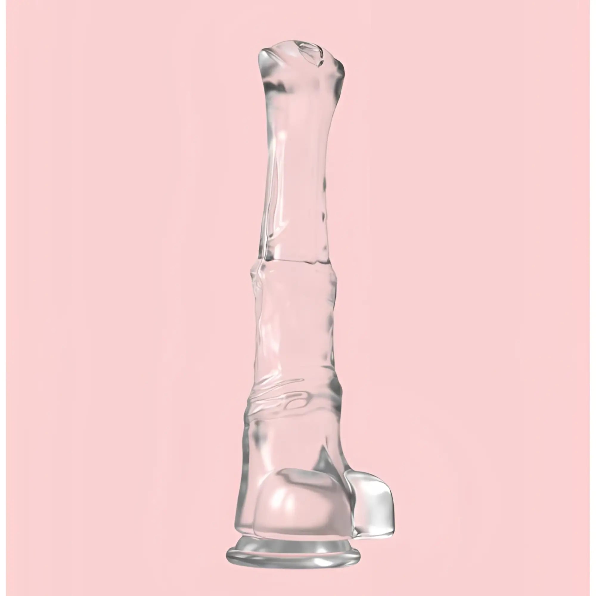 Clear silicone anal toy s-hande denny dong w balls clear xxl with textured segmented design and rounded base