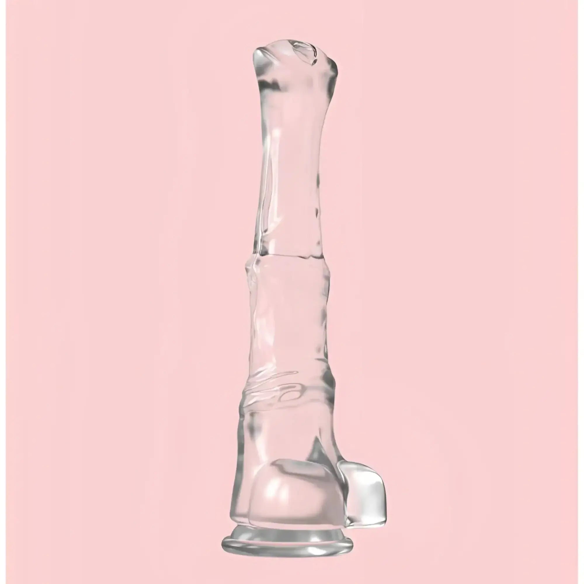 Clear silicone anal toy s-hande denny dong w balls clear xxl with textured segmented design and rounded base