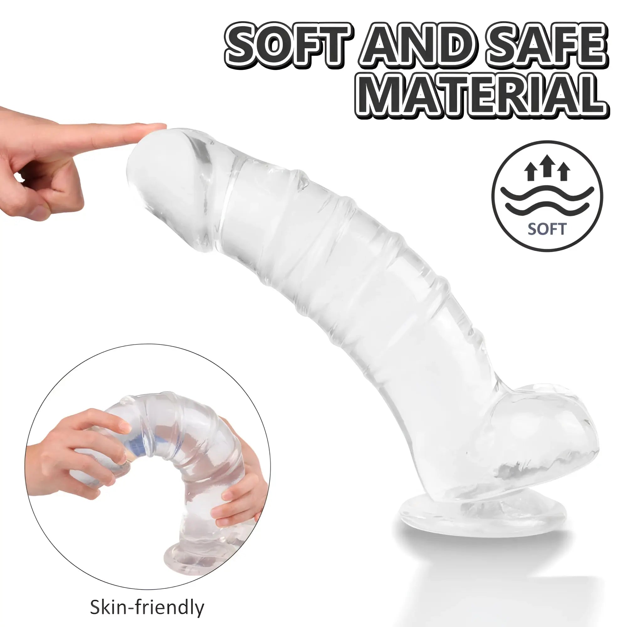 Transparent silicone dildo with smooth curved design and rounded tip s-hande denny dong w balls clear xxl