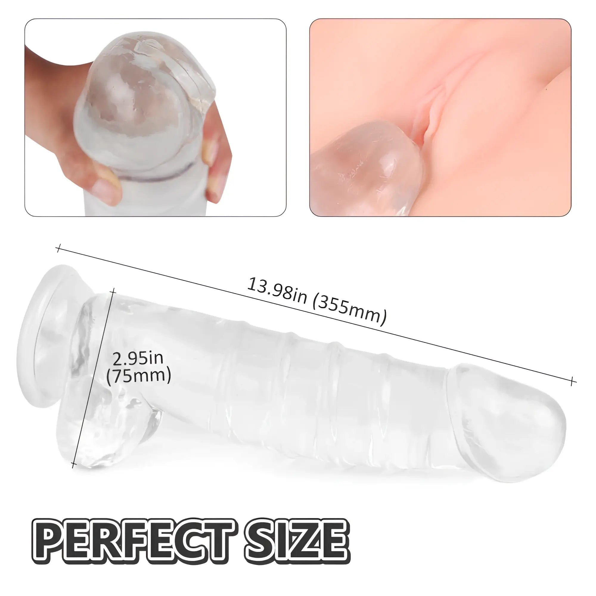 Clear transparent silicone dildo s-hande denny dong w balls clear xxl with textured shaft and rounded head