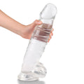 Transparent silicone dildo s-hande denny dong w balls clear xxl with textured ridges and rounded head