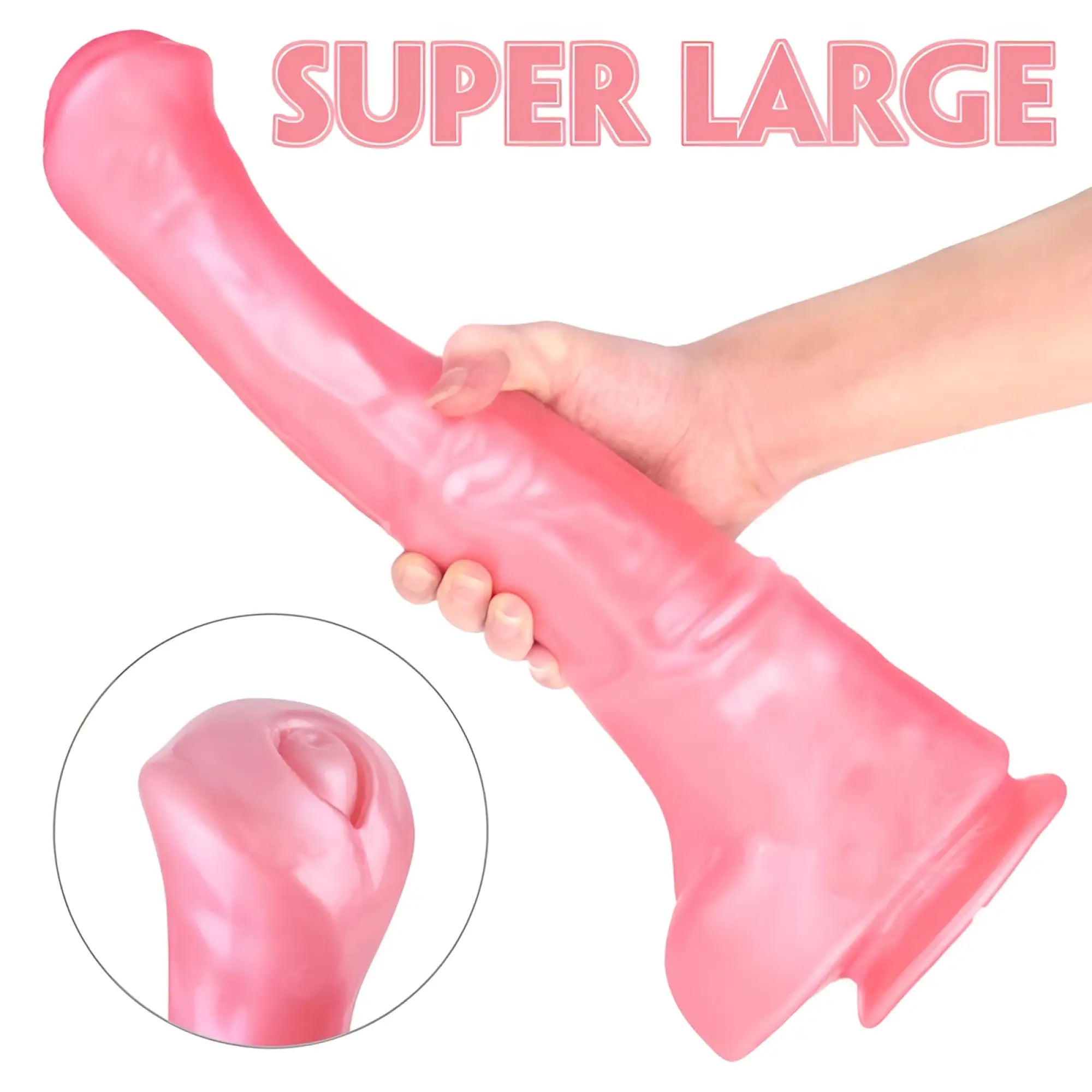 Pink silicone s-hande duke horse dong with balls xxl featuring a curved elongated design and flared base