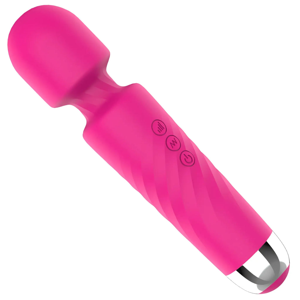 Vibrant pink silicone-wrapped s-hande hero 2 wand pink massager with textured grip and metallic tip