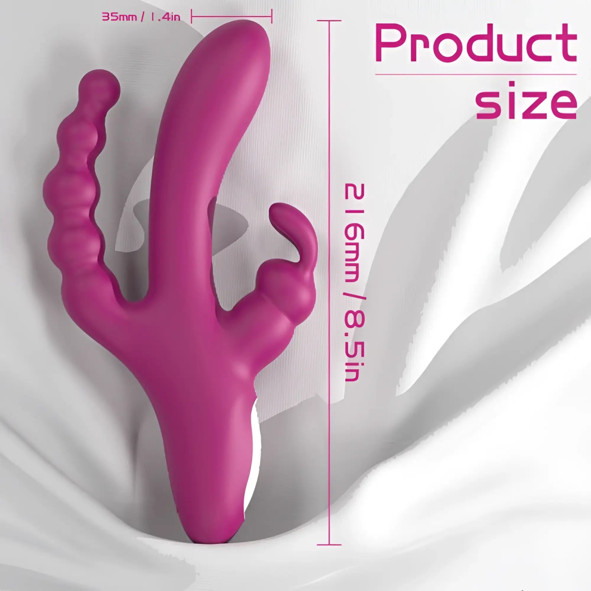 A vibrant pink s-hande joker triple ecstasy vibrator with smooth silicone finish and textured ridges for stimulation