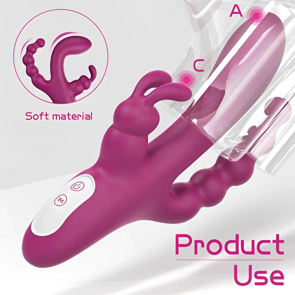 S-hande joker triple ecstasy vibrant pink rabbit vibrator with soft silicone and clear plastic storage case