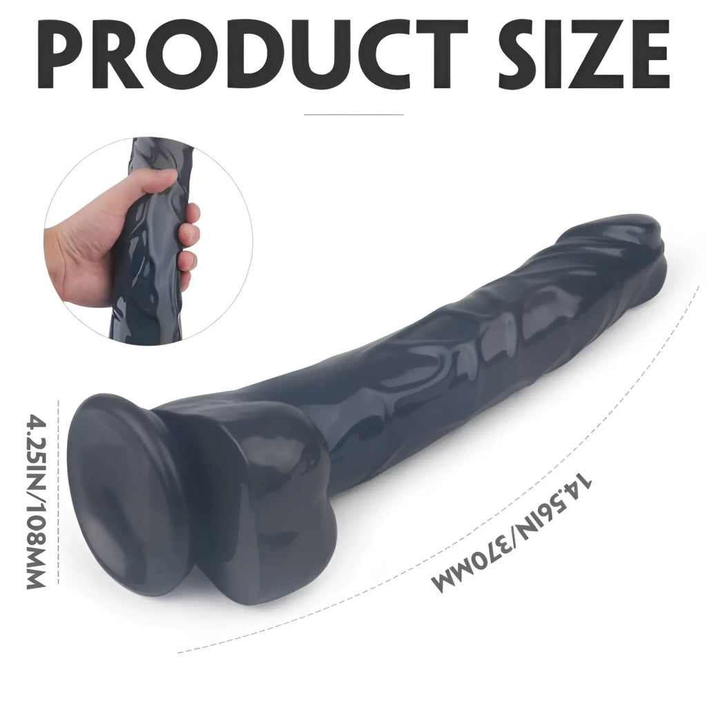 Black glossy silicone dildo with textured ridges and rounded head from shande king kong dong w balls black xxl