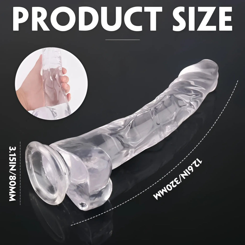 Clear transparent silicone dildo with textured surface and rounded head from s-hande king kong dong black xl with balls