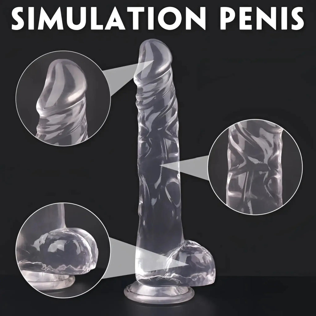 Clear transparent silicone simulation penis with realistic texture and rounded base s-hande king kong dong black xl
