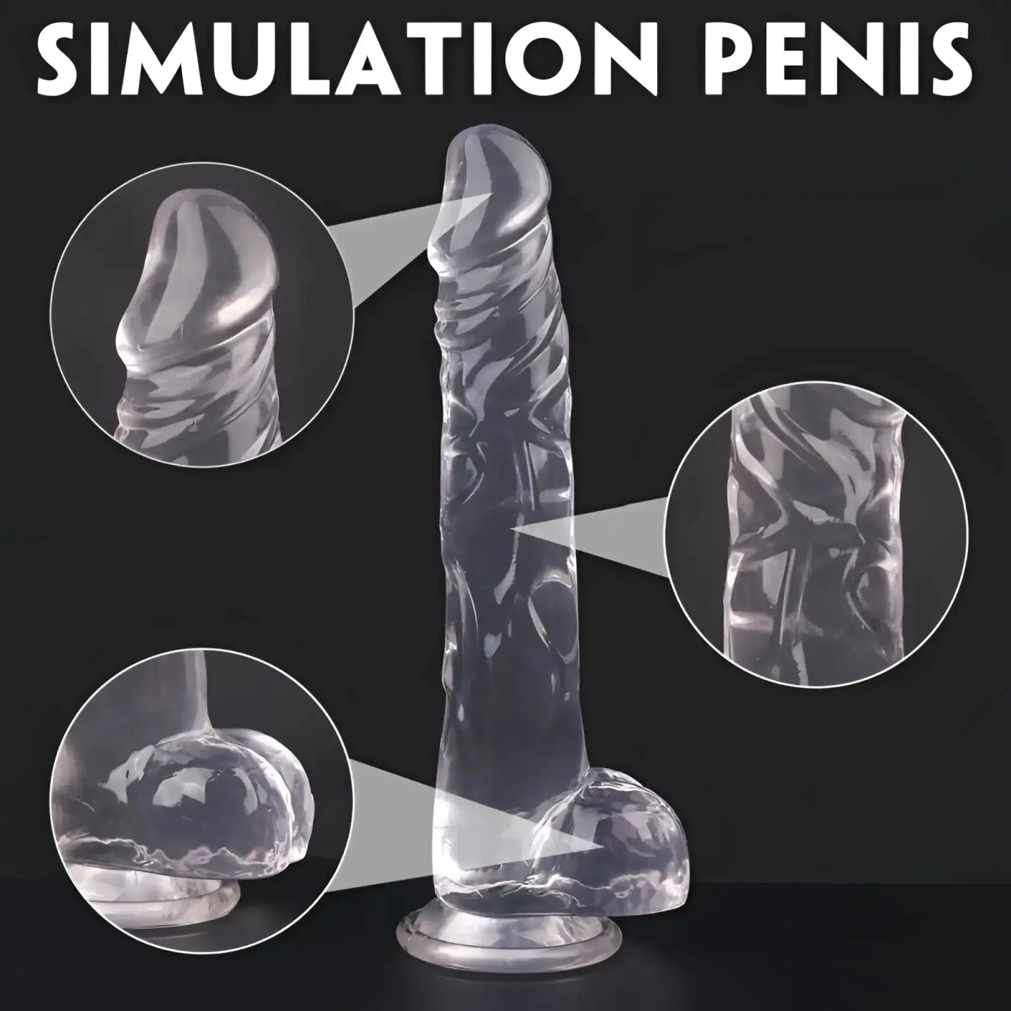 Clear transparent silicone simulation penis with realistic texture and rounded base s-hande king kong dong black xl