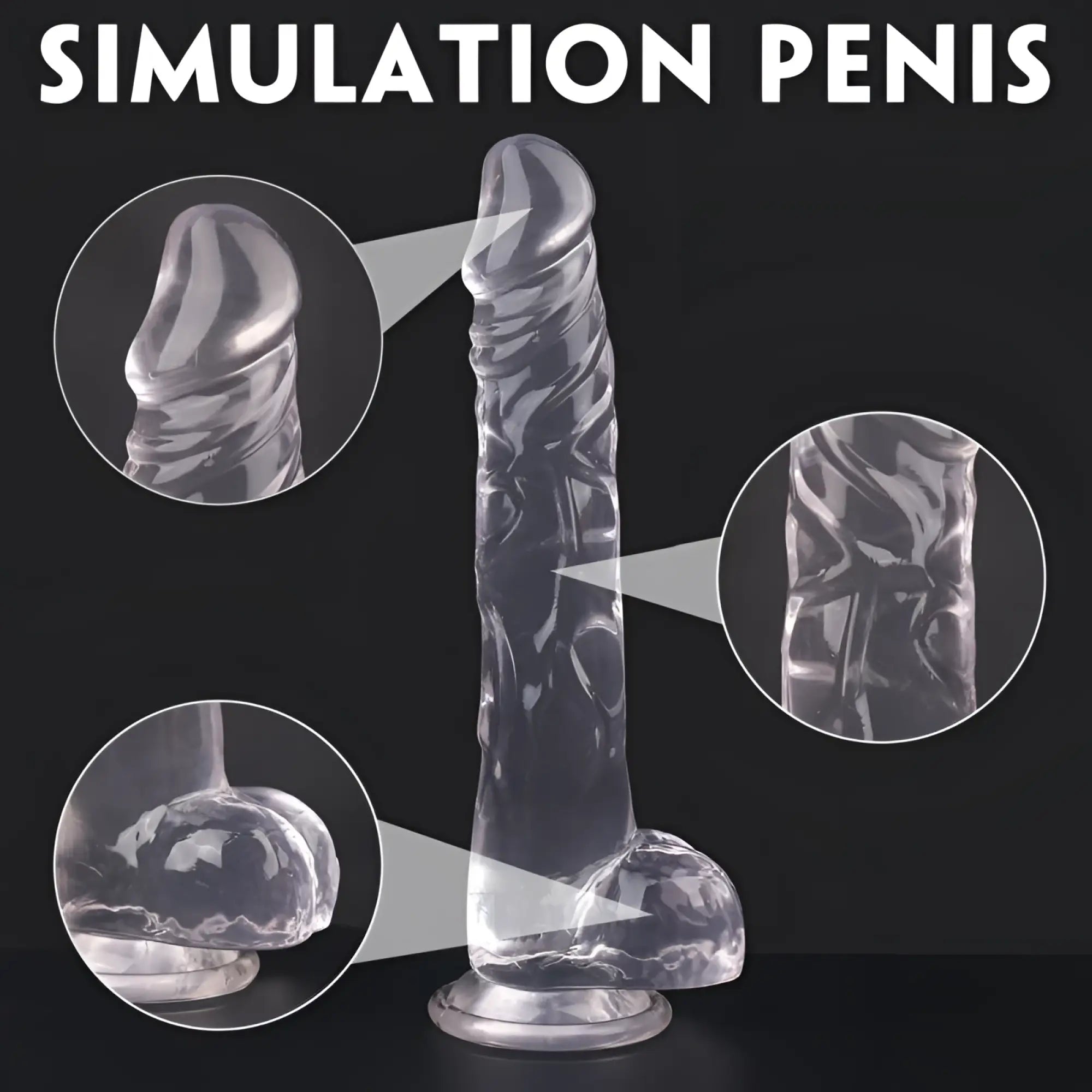 Clear transparent silicone simulation penis with realistic texture and rounded base s-hande king kong dong black xl