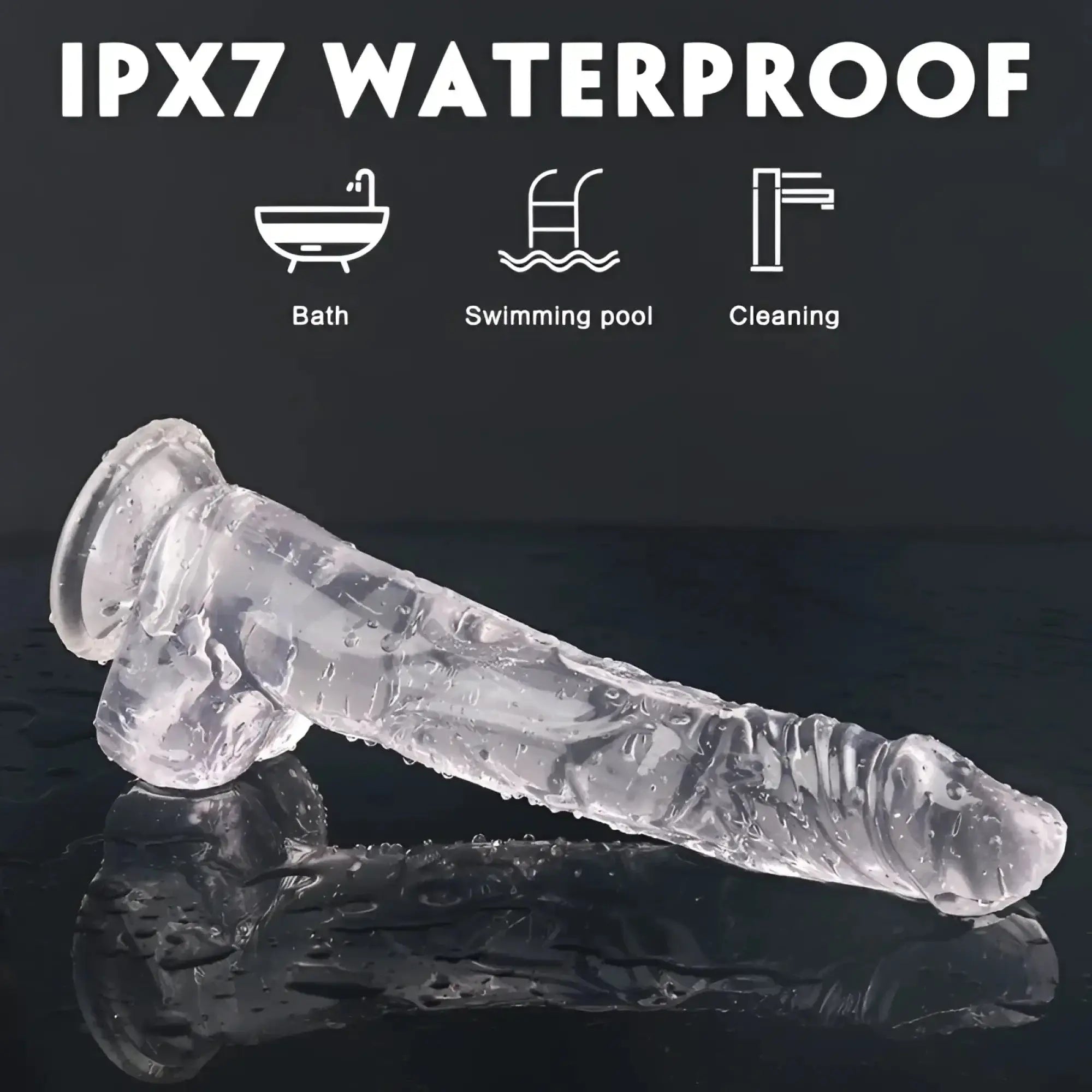 Clear transparent silicone toy with textured surface and rounded head from shande king kong dong black xl