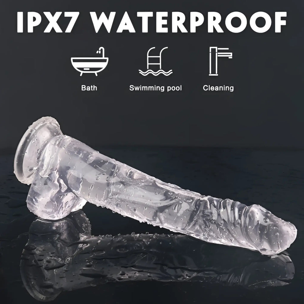Clear transparent silicone toy with textured surface and rounded head from shande king kong dong black xl