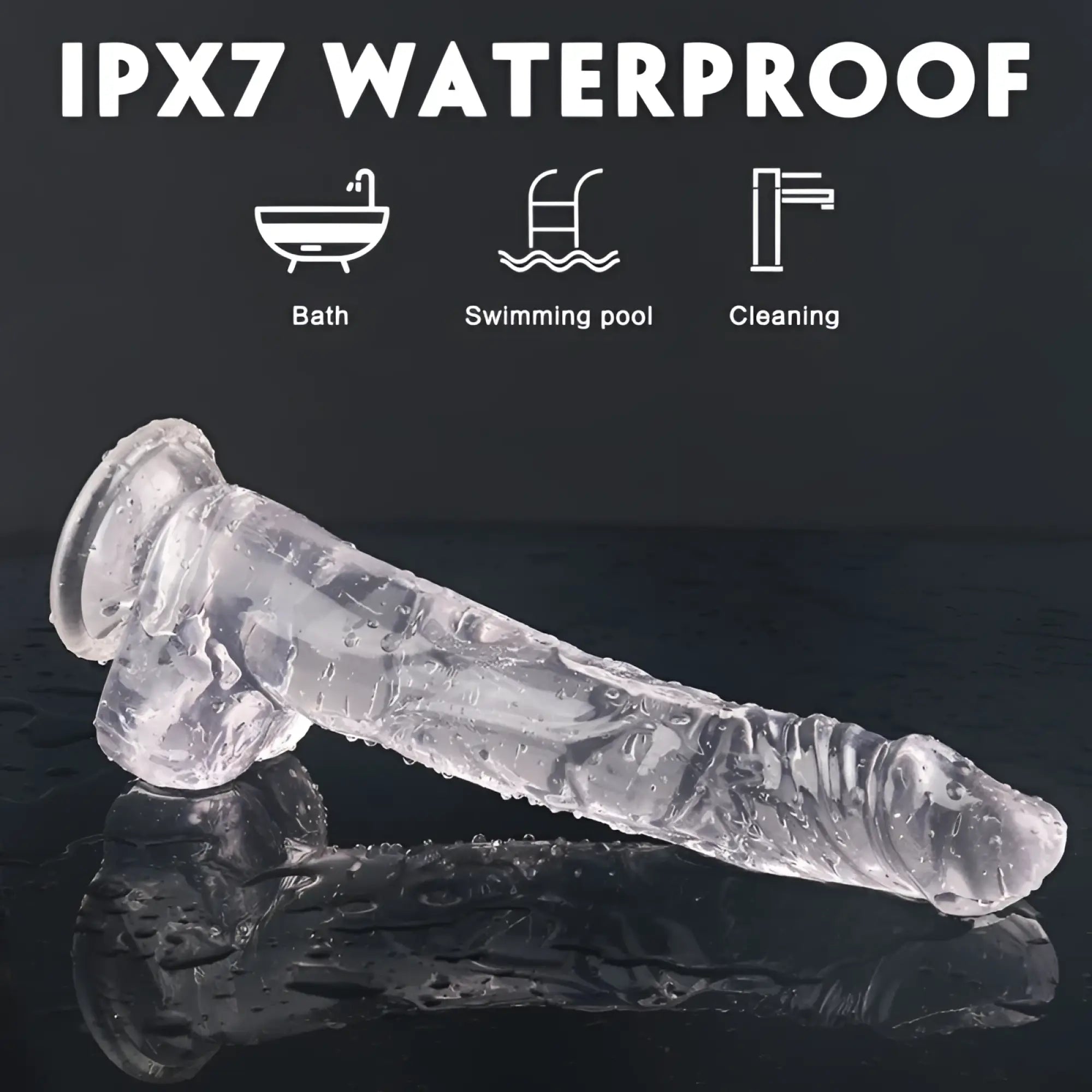 Clear transparent silicone toy with textured surface and rounded head from shande king kong dong black xl