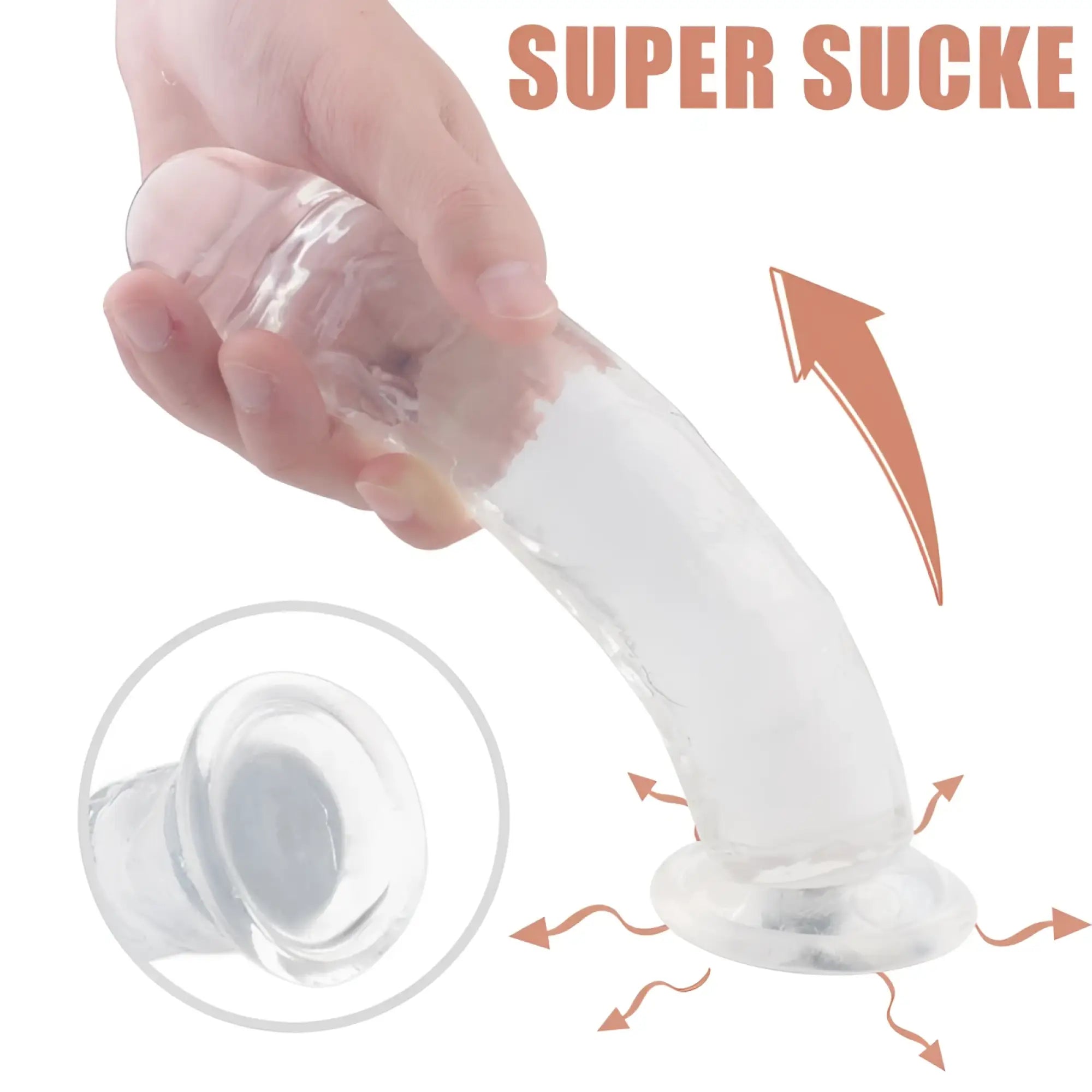 Clear silicone cock ring with suction cup base and textured grip from s-hande lester dong clear m series
