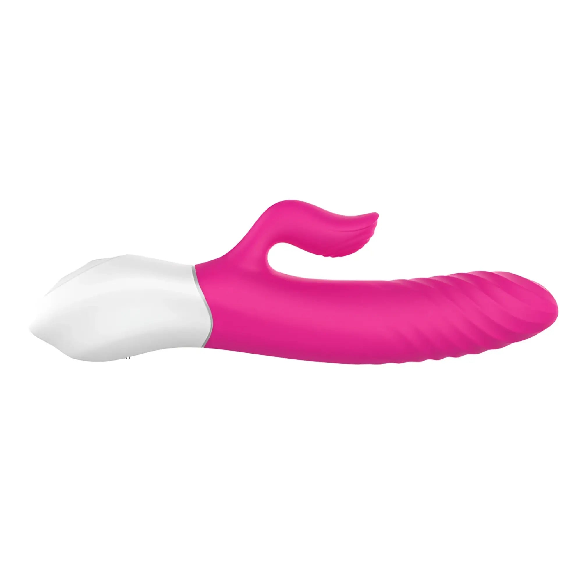 Pink and white silicone rabbit-shaped vibrator with textured body for lighter thrusting by S-Hande