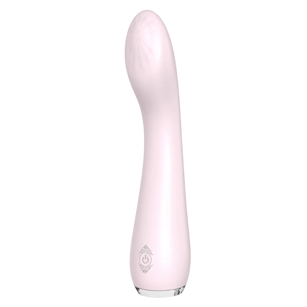 S-hande lisa massager orchid pale pink silicone vibrator with smooth curved design and ornate power button near base