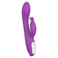 Purple silicone s-hande naughty heating rabbit vibrator with smooth glossy finish and two handle control buttons