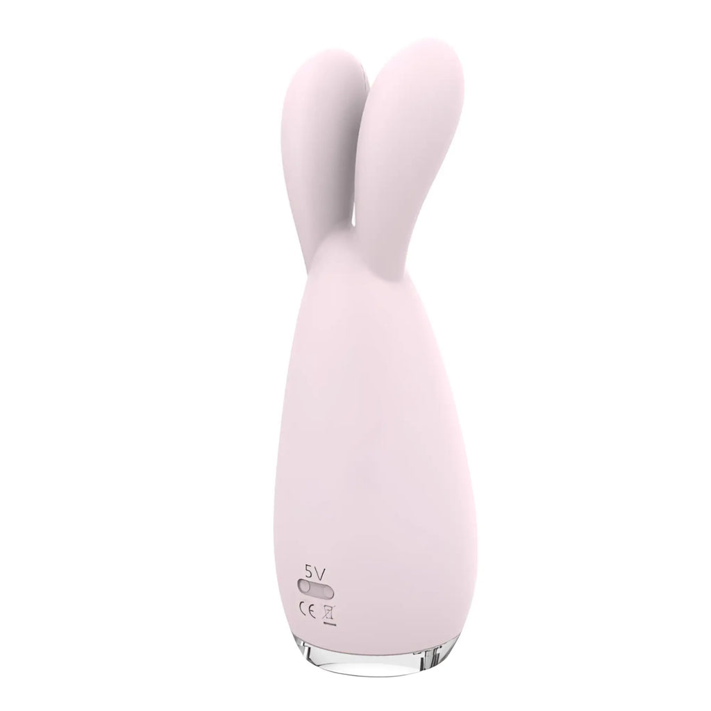 S-Hande Reba Massager orchid pink silicone rabbit vibrator with clear glass base and 5v marking for personal use