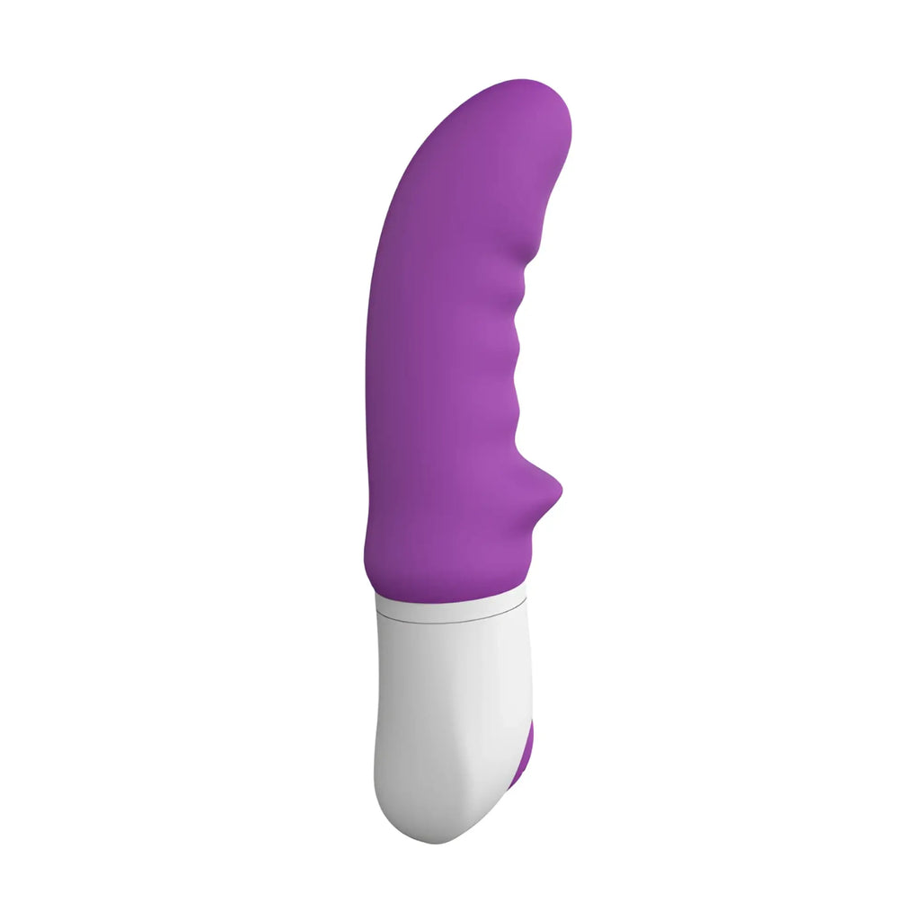 Purple and white silicone s-hande sparta ii vibrator with ergonomic grip design for comfortable use