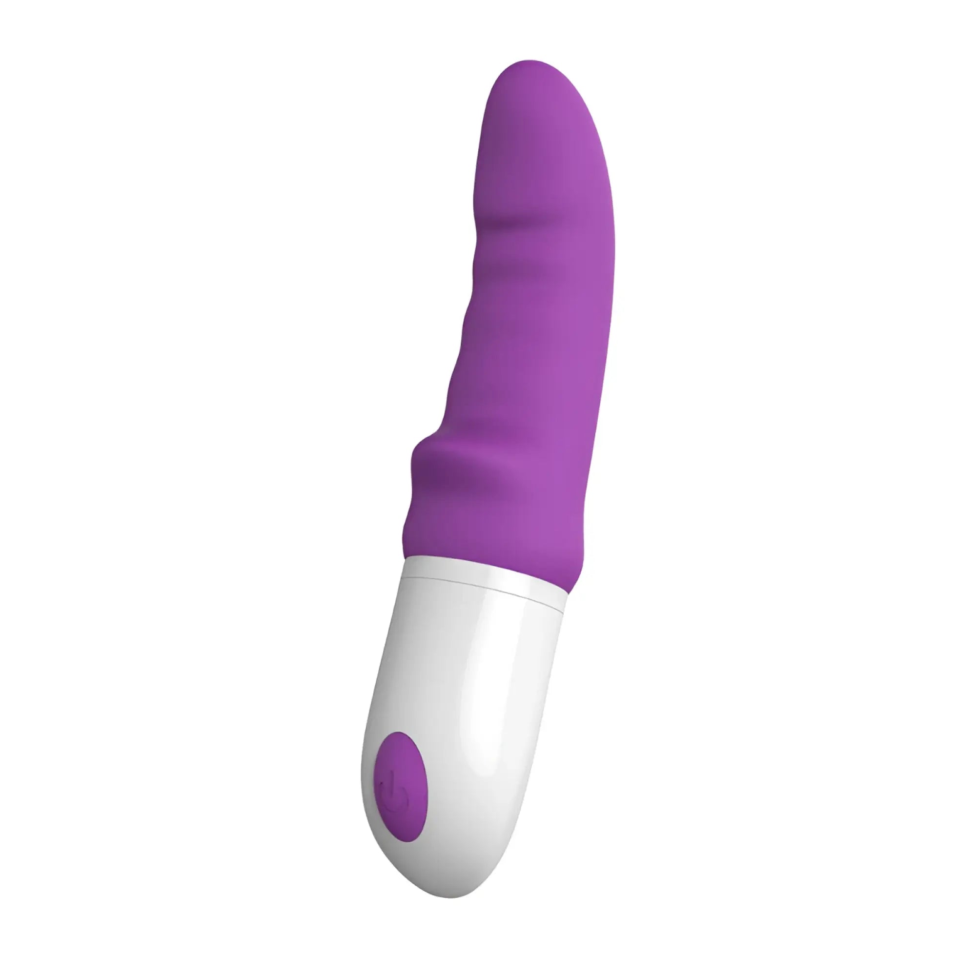 S-hande sparta ii vibrator in purple and white silicone with a smooth tapered vibrato wand design