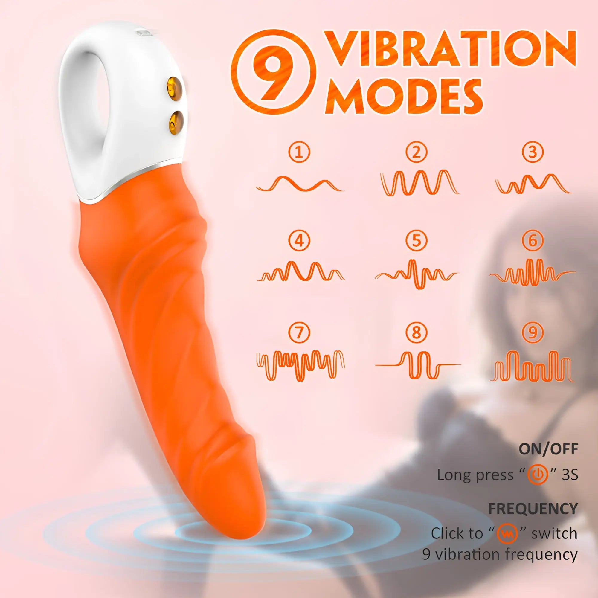 Orange silicone vibratory toy s-hande tornado g-spot with white handle and two gold-colored buttons