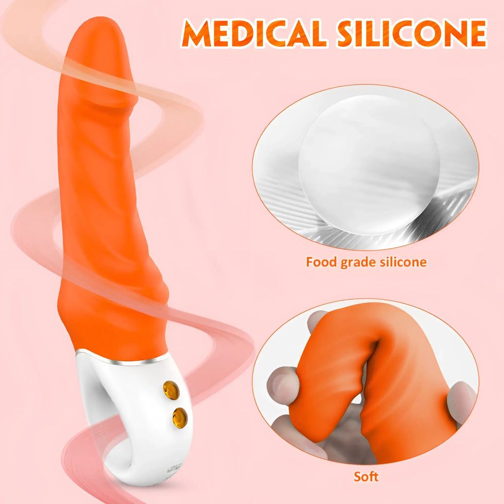 Orange and white s-hande tornado g-spot medical silicone vibrator with food grade soft texture for personal use