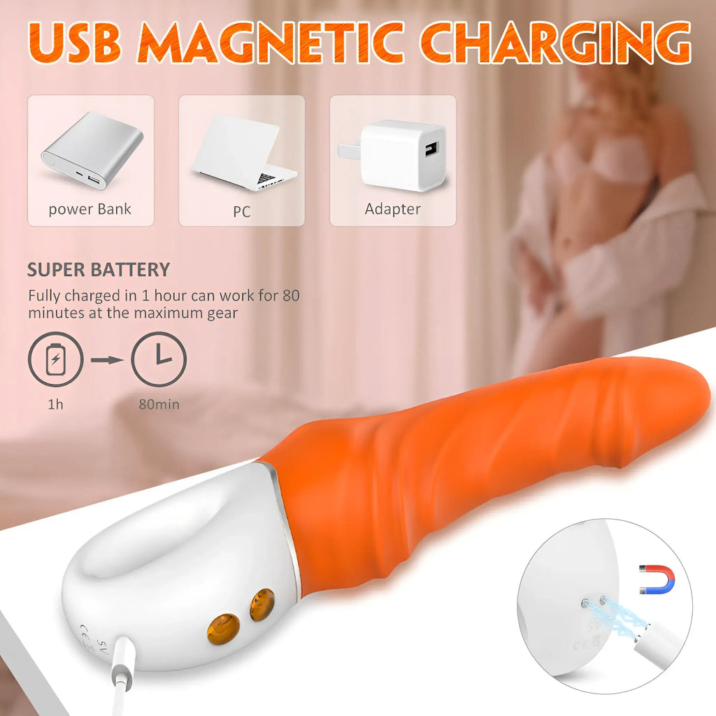 Orange and white usb magnetic charging vibrator with textured grip for g-spot stimulation s-hande tornado g-spot orange