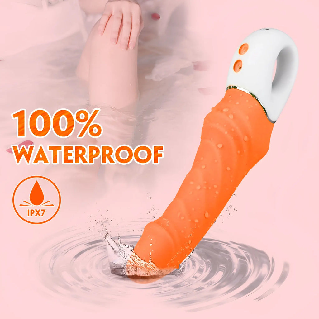 Orange and white waterproof vibrating g-spot toy with textured surface and ergonomic handle by s-hande tornado